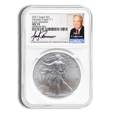 2021 Silver Eagle NGC MS70 ER - Type 1 (Jon Cameron) — Silver bullion from Standard Bullion