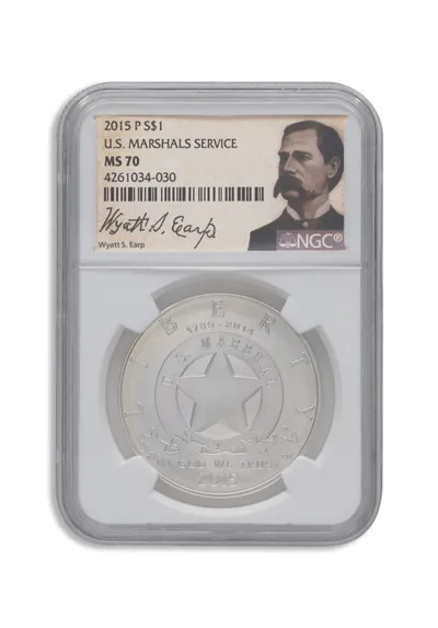 2015-P <body> U.S. Marshals Silver Commem - NGC MS70 — Silver bullion from Standard Bullion