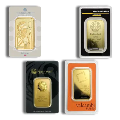 100 gram Gold Bar - Brand Varies (Carded) — Gold bullion from Standard Bullion