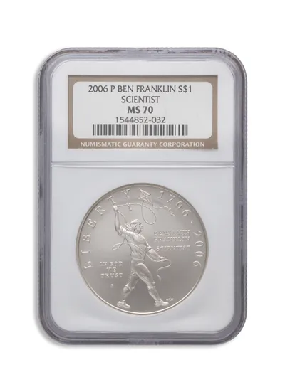 2006-P <body> Franklin Scientist Silver Commem - NGC MS70 — Silver bullion from Standard Bullion