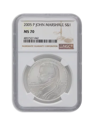2005-P <body> John Marshall Silver Commem - NGC MS70 — Silver bullion from Standard Bullion