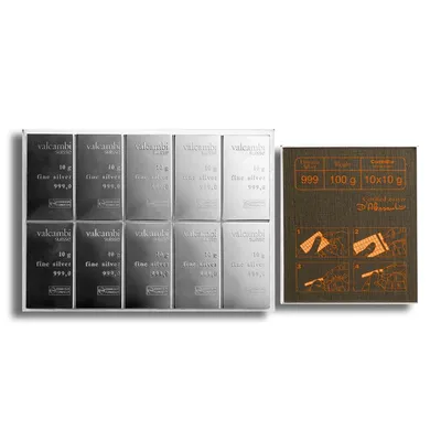 10 x 10 gram Silver Valcambi CombiBar™ (In Assay) — Silver bullion from Standard Bullion
