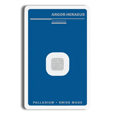 1 gram Palladium Bar - Argor-Heraeus (Carded) — Palladium bullion from Standard Bullion