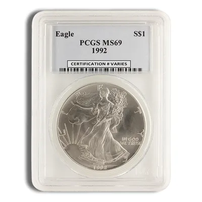 1992 Silver Eagle PCGS MS69 — Silver bullion from Standard Bullion
