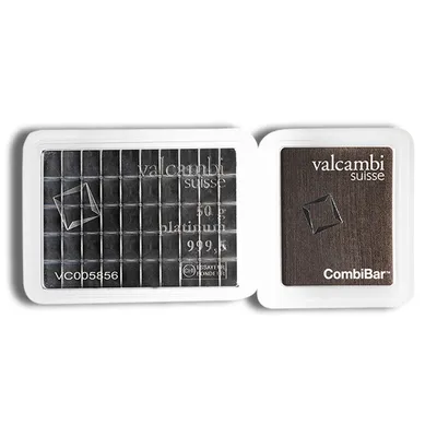 50 x 1 gram Platinum Valcambi CombiBar™ (Carded) — Platinum bullion from Standard Bullion
