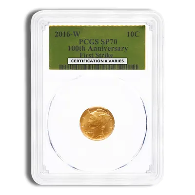 2016-W 1/10 oz Gold Mercury Dime Centennial Coin PCGS SP70 — Gold bullion from Standard Bullion