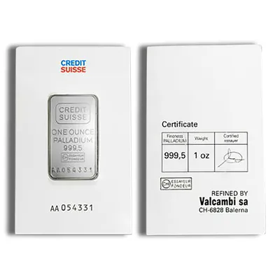 1 oz Palladium Bar - Credit Suisse  (Carded) — Palladium bullion from Standard Bullion