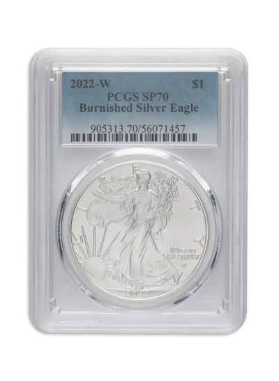 2022-W Burnished Silver Eagle PCGS SP70 — Silver bullion from Standard Bullion