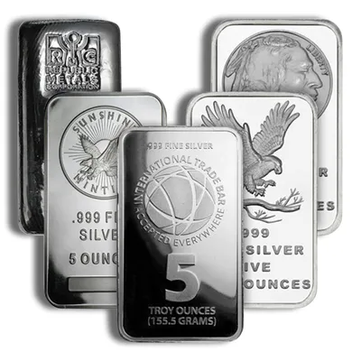 5 oz Silver Bar - Brand Varies — Silver bullion from Standard Bullion