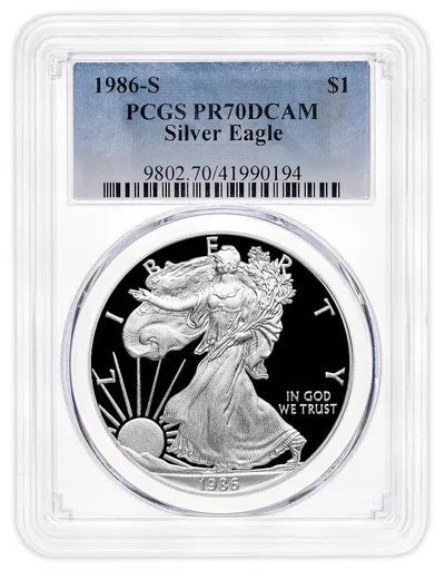 1986-S Proof Silver Eagle PCGS PR70 — Silver bullion from Standard Bullion