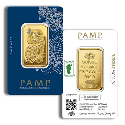 1 oz Gold Bar - PAMP Lady Fortuna Veriscan (Carded) — Gold bullion from Standard Bullion