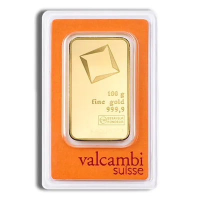 100 gram Gold Bar - Valcambi (Carded) — Gold bullion from Standard Bullion