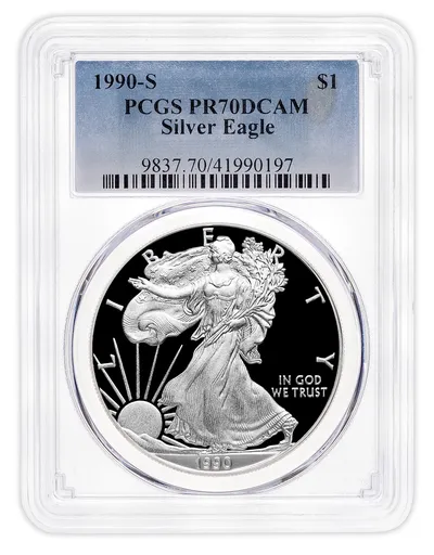 1990-S Proof Silver Eagle PCGS PR70 — Silver bullion from Standard Bullion