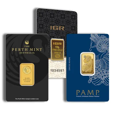 10 gram Gold Bar - Brand Varies (Carded) — Gold bullion from Standard Bullion