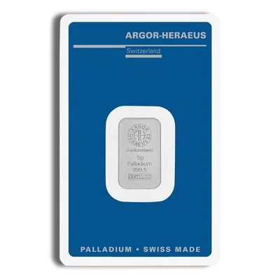 5 gram Palladium Bar - Argor-Heraeus (Carded) — Palladium bullion from Standard Bullion