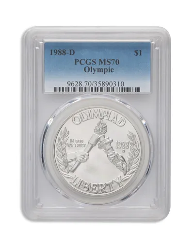 1988-D <body> Olympic Silver Commem - PCGS MS70 — Silver bullion from Standard Bullion
