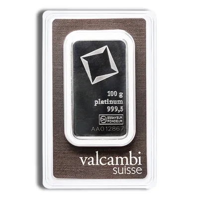 100 gram Platinum Bar - Valcambi (Carded) — Platinum bullion from Standard Bullion
