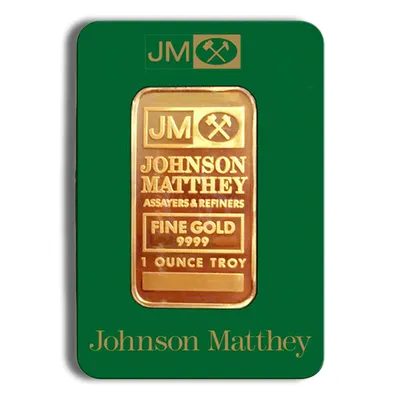 1 oz Gold Bar - Johnson Matthey (Carded) — Gold bullion from Standard Bullion