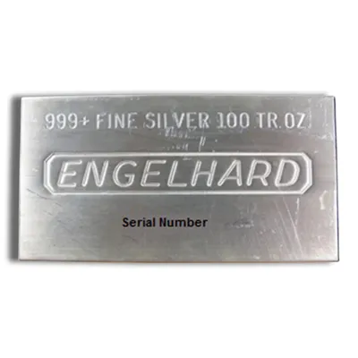 100 oz Silver Bar - Engelhard (Poured/Extruded) — Silver bullion from Standard Bullion