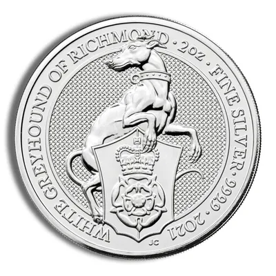2021 2 oz Silver Great Britain Queen's Beasts - Greyhound — Silver bullion from Standard Bullion