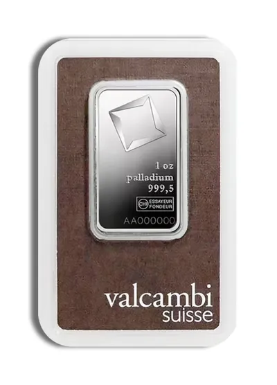1 oz Palladium Bar - Valcambi (Carded) — Palladium bullion from Standard Bullion