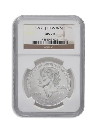 1993-P <body> Jefferson Silver Commem - NGC MS70 — Silver bullion from Standard Bullion