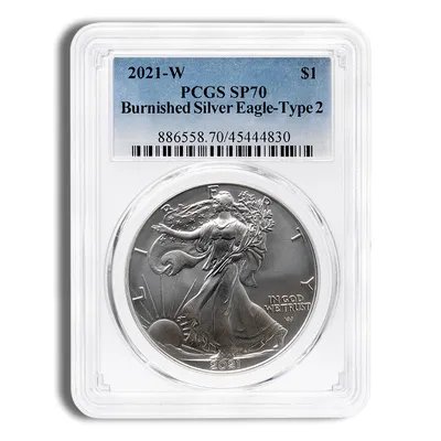 2021-W Burnished Silver Eagle PCGS SP70 (Type 2) — Silver bullion from Standard Bullion