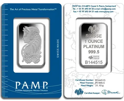 1 oz Platinum Bar - Brand Varies (Carded) — Platinum bullion from Standard Bullion
