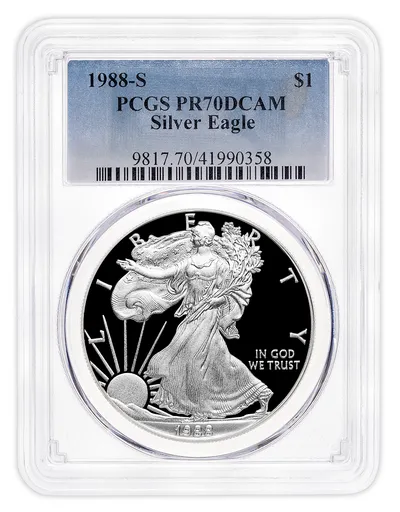 1988-S Proof Silver Eagle PCGS PR70 — Silver bullion from Standard Bullion