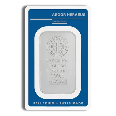 1 oz Palladium Bar - Argor-Heraeus (Carded) — Palladium bullion from Standard Bullion