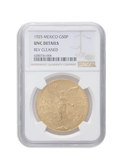 1925 Mexico Gold 50 Peso - Unc Details - Rev Cleaned — Gold bullion from Standard Bullion