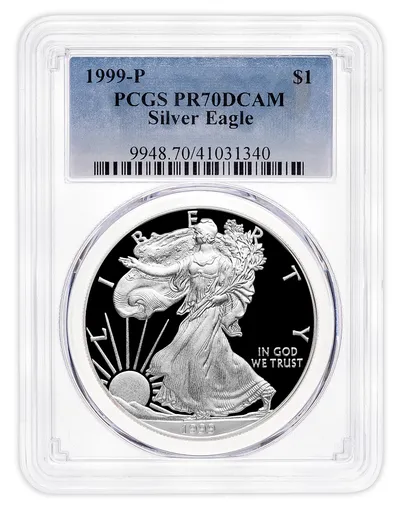 1999-P Proof Silver Eagle PCGS PR70 — Silver bullion from Standard Bullion