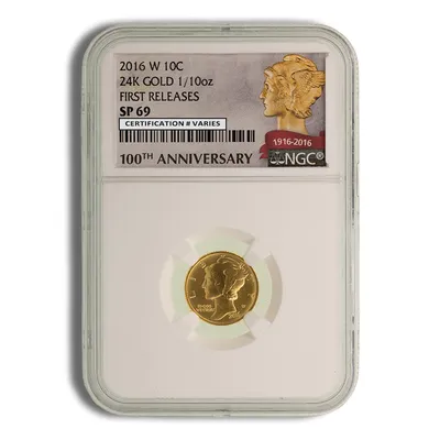 2016-W 1/10 oz Gold Mercury Dime Centennial (Cap/Incomplete/Slab) — Gold bullion from Standard Bullion