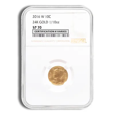 2016-W 1/10 oz Gold Mercury Dime Centennial Coin NGC SP70 — Gold bullion from Standard Bullion