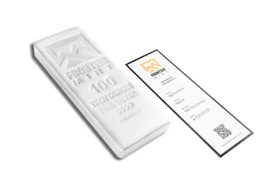 100 oz Silver Bar - Frontier Mint (Frosted) — packaging view