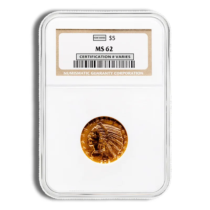 $5 Gold Indian Half Eagle - NGC MS62 — Gold bullion from Standard Bullion