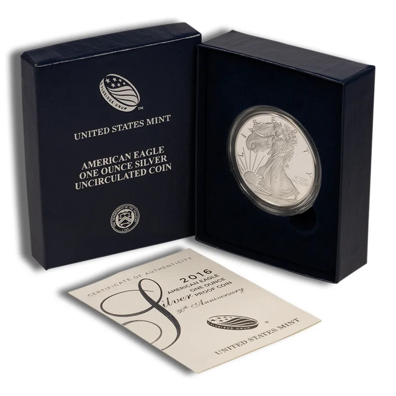 2016-W Proof Silver Eagle with Box & COA - 30th Anniversary — Silver bullion from Standard Bullion