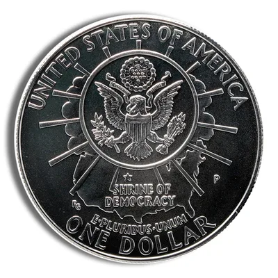 1991-P <body> Mt. Rushmore Silver Commem - BU — reverse view