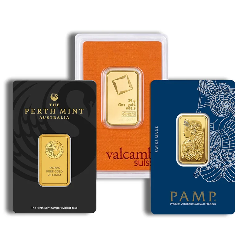 20 gram Gold Bar - Brand Varies (Carded) — Gold bullion from Standard Bullion