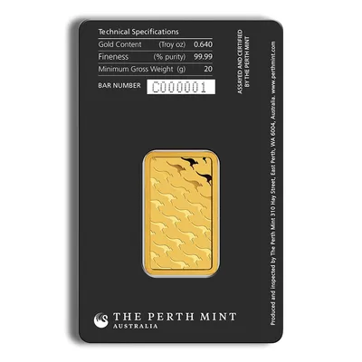 20 gram Gold Bar - Perth Mint (Carded) — reverse view