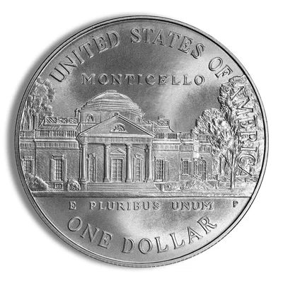 1993-P <body> Jefferson Silver Commem - BU — reverse view