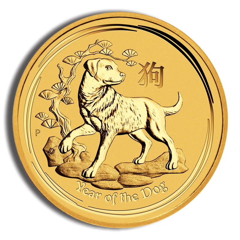 2018 2 oz Australia Gold Lunar Dog BU - Series II — Gold bullion from Standard Bullion