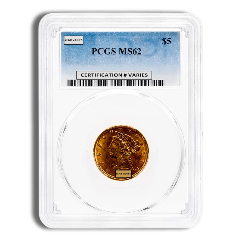 $5 Gold Liberty Half Eagle - PCGS MS62 — Gold bullion from Standard Bullion