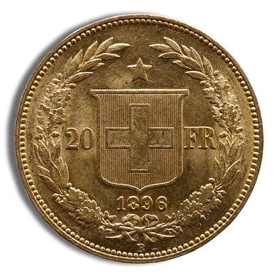 Switzerland Gold 20 Francs - Helvetica (1883-1896) — reverse view
