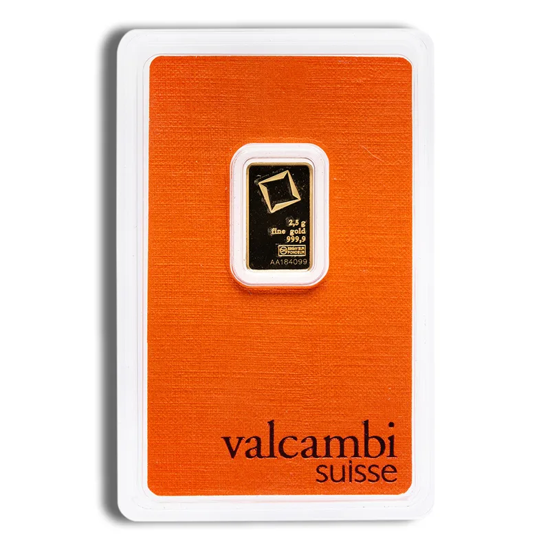 2.5 gram Gold Bar - Valcambi (Carded) — Gold bullion from Standard Bullion