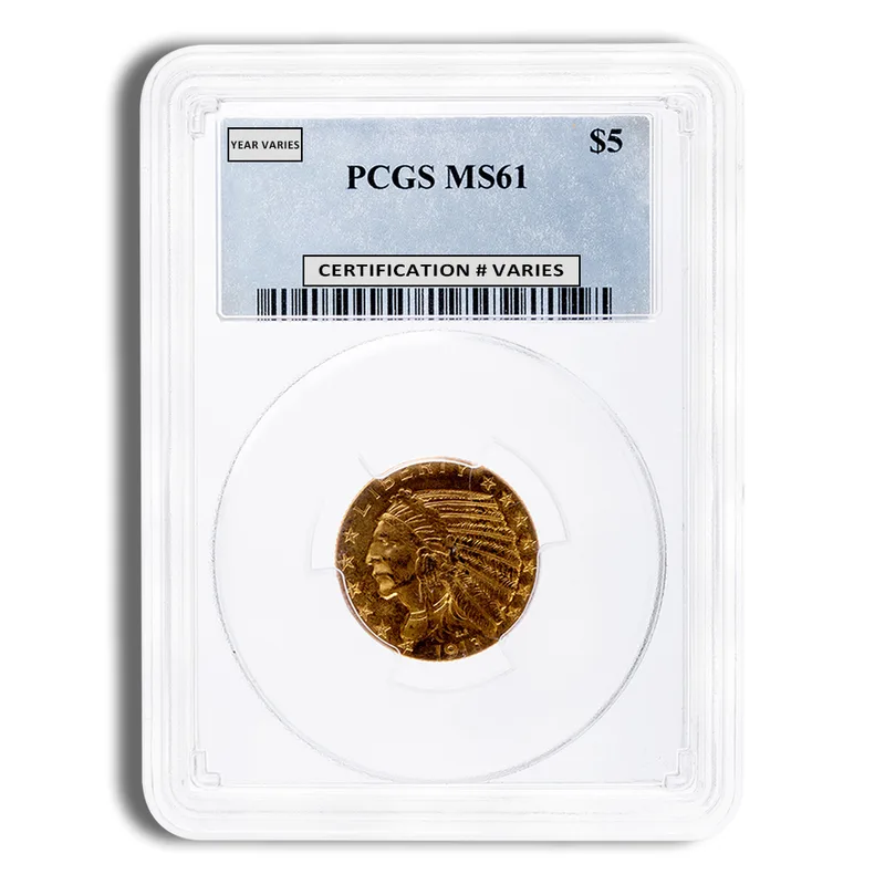 $5 Gold Indian Half Eagle - PCGS MS61 — Gold bullion from Standard Bullion