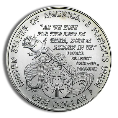 1995-W <body> Special Olympics Silver Commem - BU — reverse view
