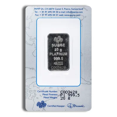 20 gram Platinum Bar - Brand Varies (Carded) — reverse view