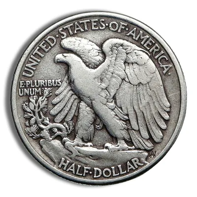 <body> FV 90% Silver Walking Liberty Half Dollar — reverse view
