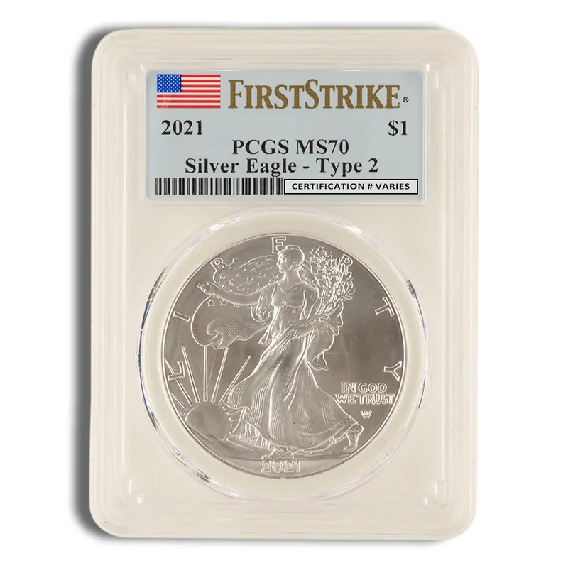 2021 Silver Eagle PCGS MS70 First Strike (Type 2) — Silver bullion from Standard Bullion